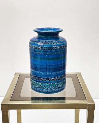 Mid-Century Italian Blue Ceramic Vase by Aldo Londi for Bitossi, 1960s-JDR-1125487