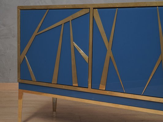 Mid-Century Italian Blue Glass and Brass Sideboard, 2000-UH-1801282