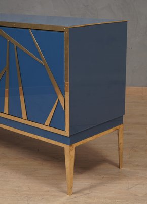 Mid-Century Italian Blue Glass and Brass Sideboard, 2000-UH-1801282