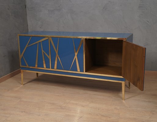 Mid-Century Italian Blue Glass and Brass Sideboard, 2000-UH-1801282