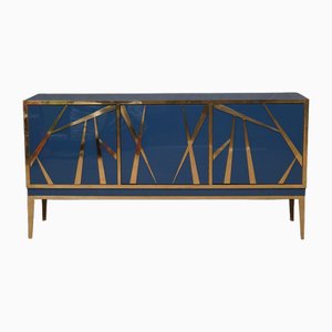 Mid-Century Italian Blue Glass and Brass Sideboard, 2000-UH-1801282