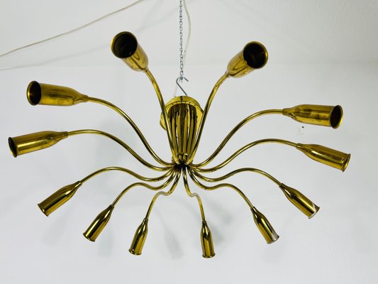 Mid-Century Italian Brass 12-Arm Sputnik Chandelier Attributed to Arredoluce, 1950s-PUK-1317213