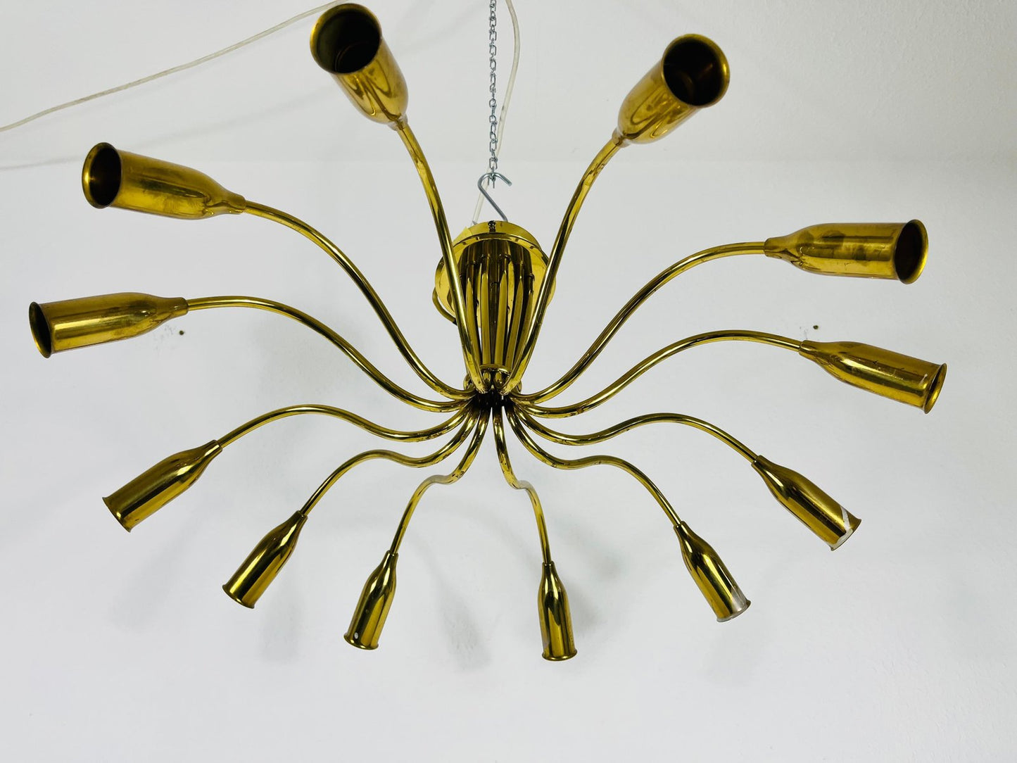 Mid-Century Italian Brass 12-Arm Sputnik Chandelier Attributed to Arredoluce, 1950s