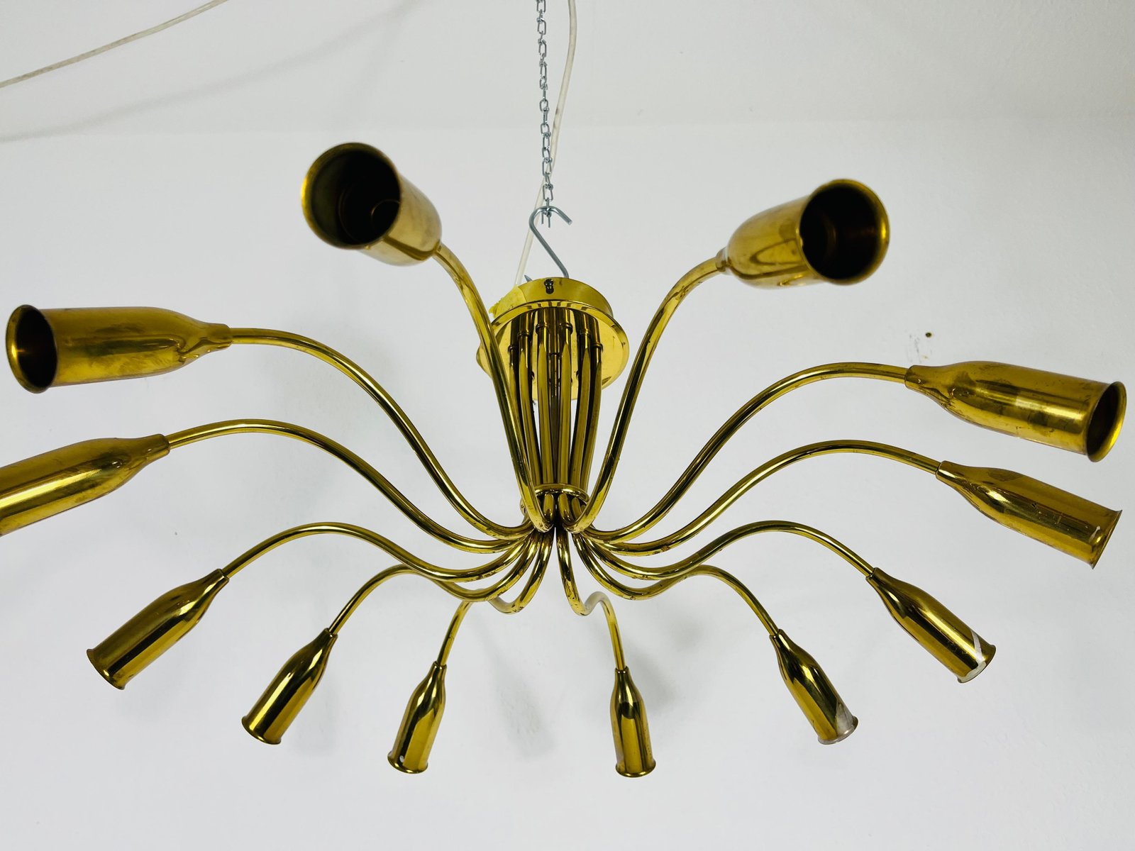 Mid-Century Italian Brass 12-Arm Sputnik Chandelier Attributed to Arredoluce, 1950s