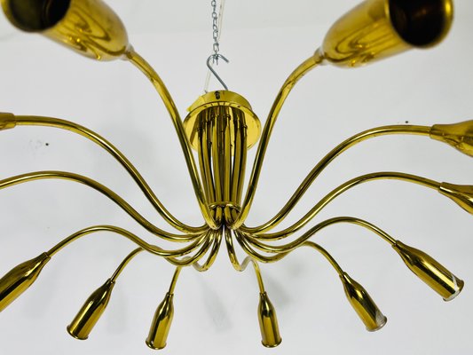 Mid-Century Italian Brass 12-Arm Sputnik Chandelier Attributed to Arredoluce, 1950s-PUK-1317213