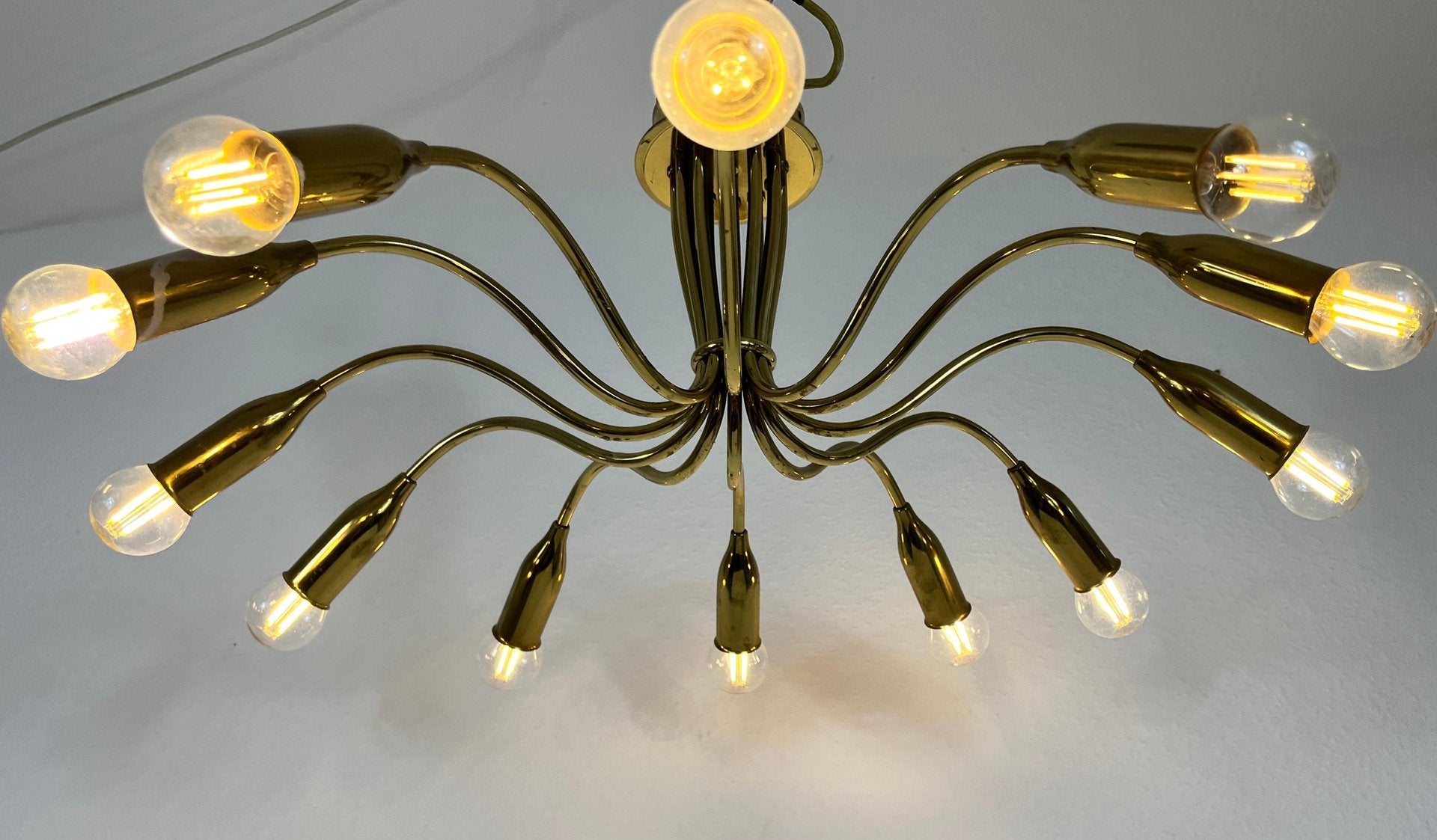 Mid-Century Italian Brass 12-Arm Sputnik Chandelier Attributed to Arredoluce, 1950s