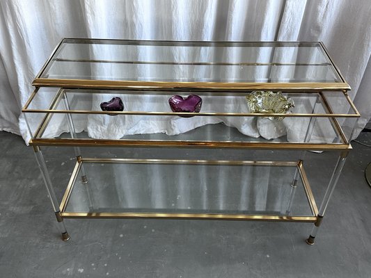 Mid-Century Italian Brass, Acrylic and Glass Display Console Table, 1970s-NOT-2036036