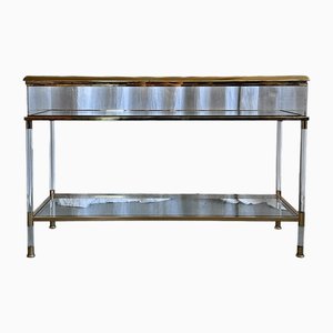 Mid-Century Italian Brass, Acrylic and Glass Display Console Table, 1970s-NOT-2036036