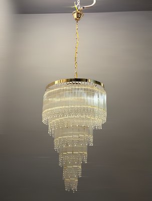 Mid-Century Italian Brass Acrylic Chandelier Lamp-JJC-1134265