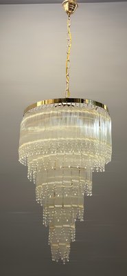 Mid-Century Italian Brass Acrylic Chandelier Lamp-JJC-1134265