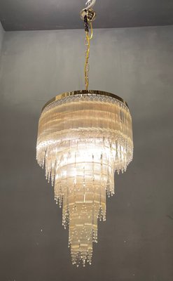 Mid-Century Italian Brass Acrylic Chandelier Lamp-JJC-1134265