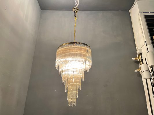 Mid-Century Italian Brass Acrylic Chandelier Lamp-JJC-1134265