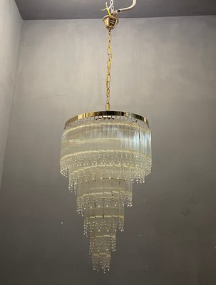 Mid-Century Italian Brass Acrylic Chandelier Lamp-JJC-1134265