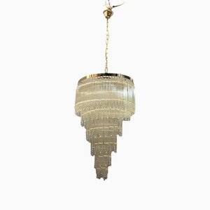 Mid-Century Italian Brass Acrylic Chandelier Lamp-JJC-1134265