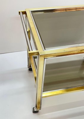 Mid-Century Italian Brass and Chrome Bar Cart with Glass Shelves, 1970s-JDR-1126341