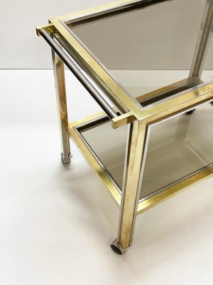 Mid-Century Italian Brass and Chrome Bar Cart with Glass Shelves, 1970s-JDR-1126341