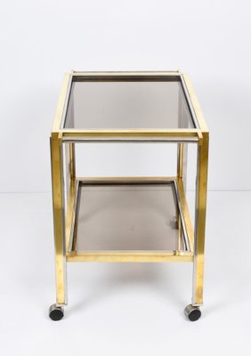 Mid-Century Italian Brass and Chrome Bar Cart with Glass Shelves, 1970s-JDR-1126341