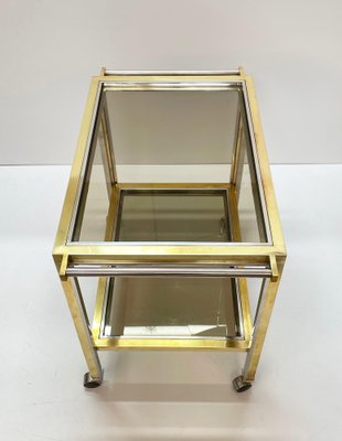 Mid-Century Italian Brass and Chrome Bar Cart with Glass Shelves, 1970s-JDR-1126341