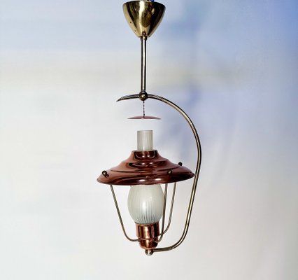 Mid-Century Italian Brass and Copper Hanging Lamp, 1950s-JP-1811840