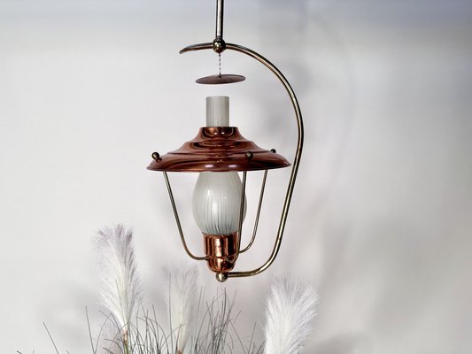 Mid-Century Italian Brass and Copper Hanging Lamp, 1950s-JP-1811840