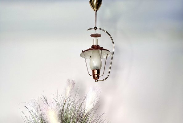 Mid-Century Italian Brass and Copper Hanging Lamp, 1950s-JP-1811840