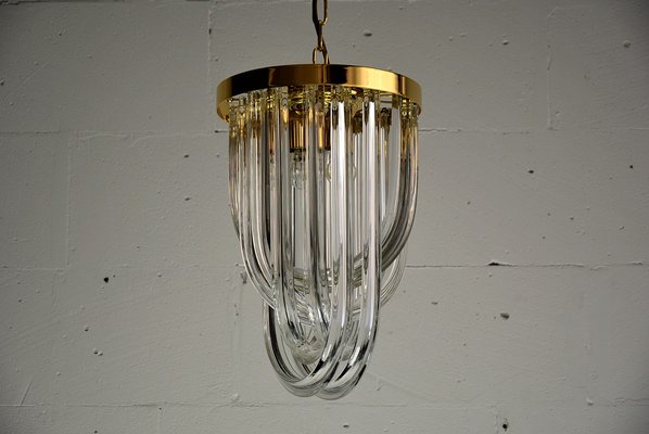 Mid-Century Italian Brass and Crystal Pendant Light Ceiling Lamp from Venini-IEI-670137