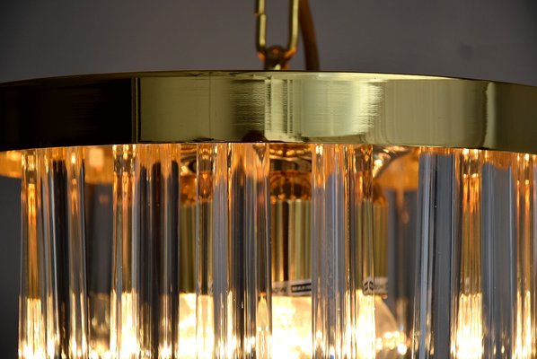 Mid-Century Italian Brass and Crystal Pendant Light Ceiling Lamp from Venini-IEI-670137