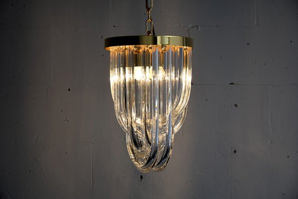 Mid-Century Italian Brass and Crystal Pendant Light Ceiling Lamp from Venini-IEI-670137