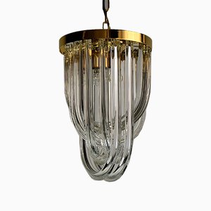 Mid-Century Italian Brass and Crystal Pendant Light Ceiling Lamp from Venini-IEI-670137