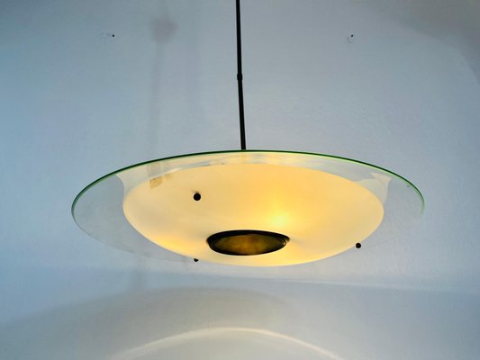 Mid-Century Italian Brass and Glass Ceiling Lamp, 1950s-PUK-1351424