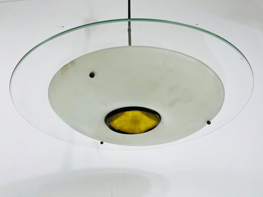 Mid-Century Italian Brass and Glass Ceiling Lamp, 1950s-PUK-1351424