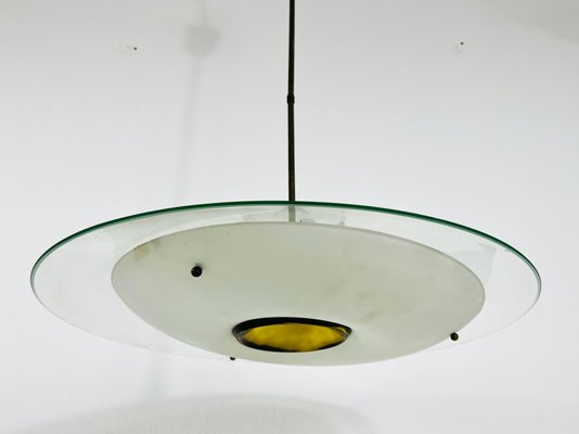 Mid-Century Italian Brass and Glass Ceiling Lamp, 1950s-PUK-1351424