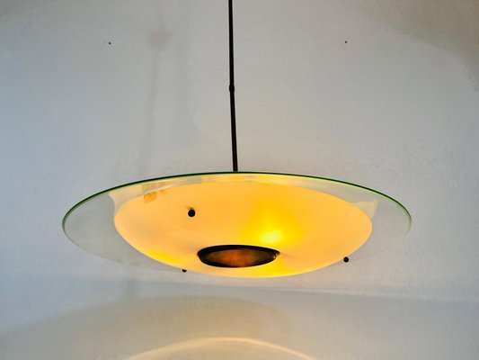 Mid-Century Italian Brass and Glass Ceiling Lamp, 1950s-PUK-1351424