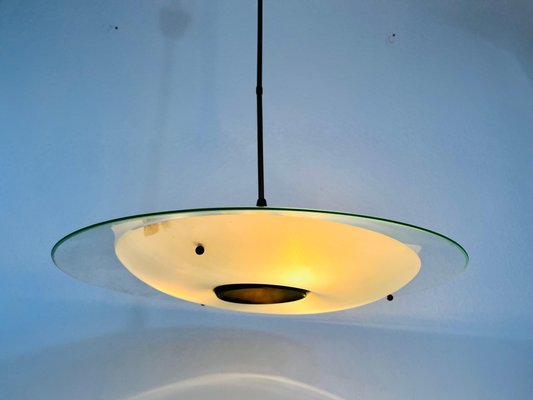 Mid-Century Italian Brass and Glass Ceiling Lamp, 1950s-PUK-1351424