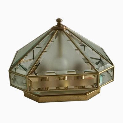 Mid-Century Italian Brass and Glass Ceiling Lamp, 1970s-ZST-624184