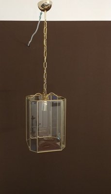 Mid-Century Italian Brass and Glass Ceiling Lamp, 1970s-ZST-624253