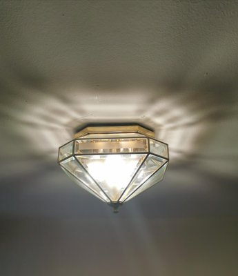 Mid-Century Italian Brass and Glass Ceiling Lamp, 1970s-ZST-624184