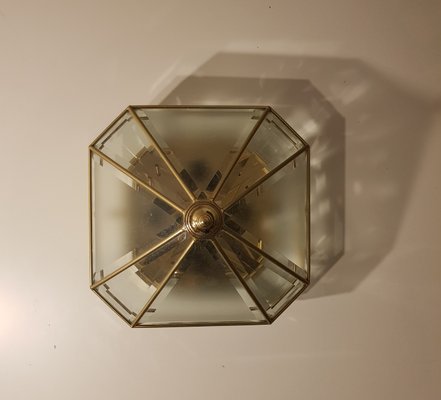 Mid-Century Italian Brass and Glass Ceiling Lamp, 1970s-ZST-624184