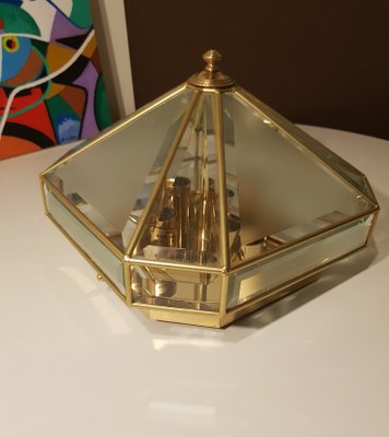 Mid-Century Italian Brass and Glass Ceiling Lamp, 1970s-ZST-624184