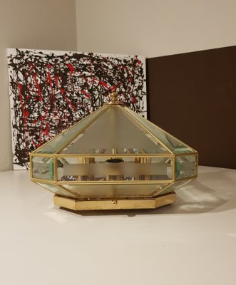 Mid-Century Italian Brass and Glass Ceiling Lamp, 1970s-ZST-624184