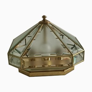 Mid-Century Italian Brass and Glass Ceiling Lamp, 1970s-ZST-624184