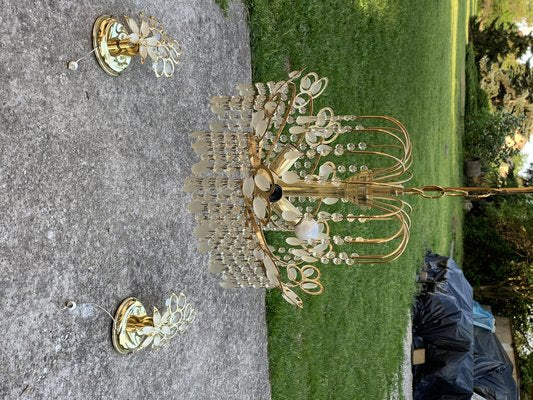 Mid-Century Italian Brass and Glass Chandelier, 1960s, Set of 3-OXJ-1722414