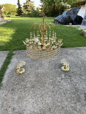 Mid-Century Italian Brass and Glass Chandelier, 1960s, Set of 3-OXJ-1722414