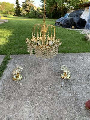 Mid-Century Italian Brass and Glass Chandelier, 1960s, Set of 3-OXJ-1722414