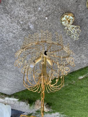 Mid-Century Italian Brass and Glass Chandelier, 1960s, Set of 3-OXJ-1722414