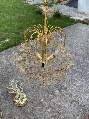 Mid-Century Italian Brass and Glass Chandelier, 1960s, Set of 3-OXJ-1722414