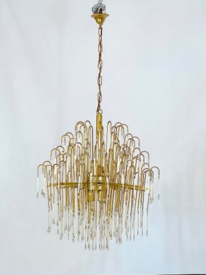 Mid-Century Italian Brass and Glass Chandelier, 1970s-OT-1111113