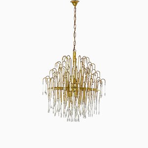 Mid-Century Italian Brass and Glass Chandelier, 1970s-OT-1111113