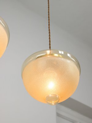 Mid-Century Italian Brass and Glass Pendant Lamps, Set of 2-HGJ-1783530