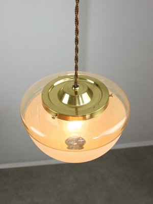 Mid-Century Italian Brass and Glass Pendant Lamps, Set of 2-HGJ-1783530